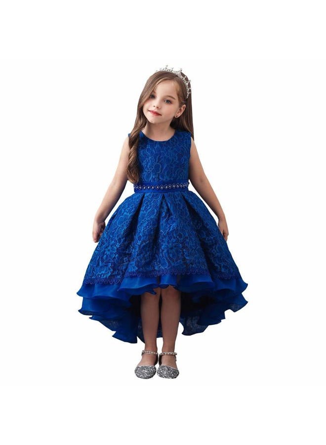 HIHCBF Flower Girls High Low Lace Dress Princess Wedding Pageant Birthday Christmas Party Formal Evening Dance Ball Gown Royal Blue 11-12T - Image 1