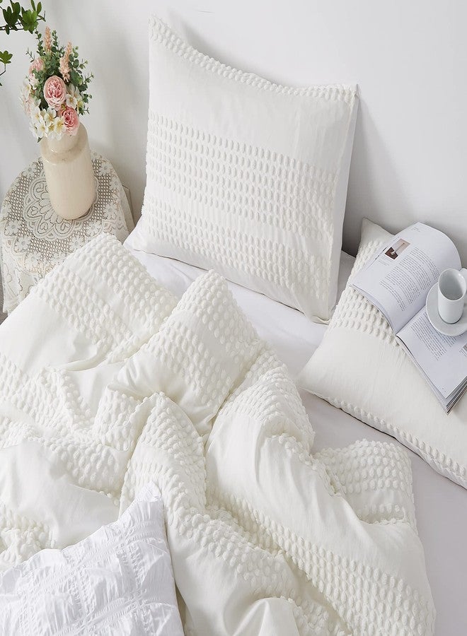 Cupocupa King Size Comforter Set;White Comforter Boho Tufted Lightweight Bedding Sets 3PCS Pom Pom Comforter Soft Jacquard with 2 Pillow Cases for All Season - Image 5