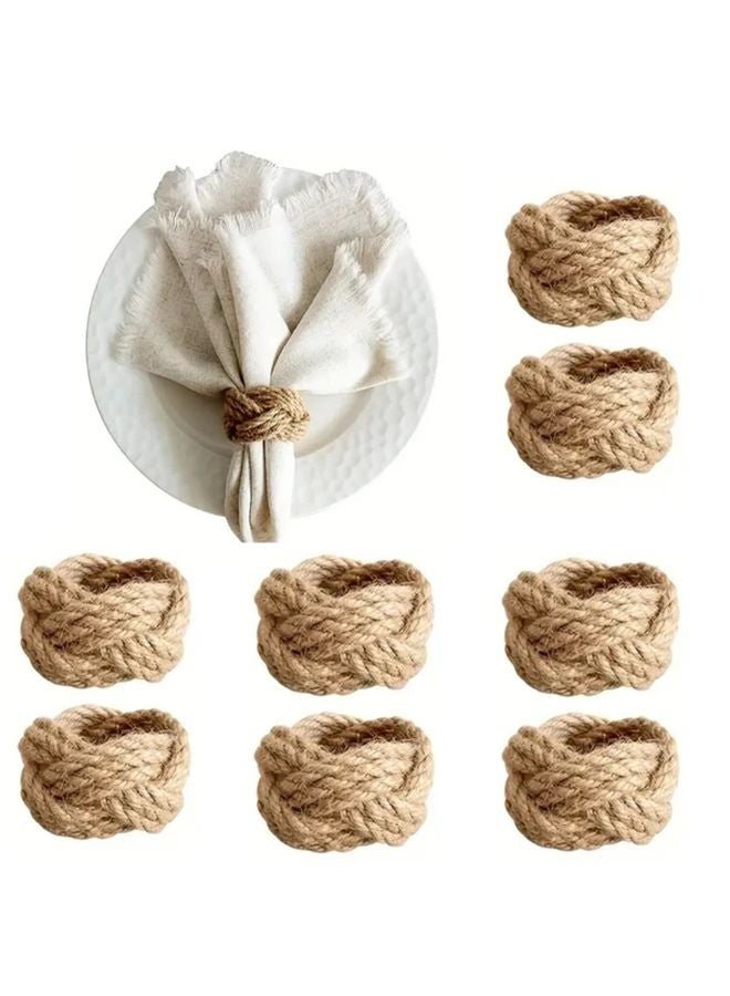 8pcs Handmade Linen Woven Flower Napkin Rings Set Ocean Style Table Decor - Image 1