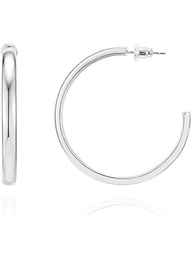 PAVOI 14K Gold Plated Wide Flat Edge Hoop Earrings for Women | Rose, White and Yellow Gold Hoops | Hypoallergenic Jewelry - Image 1