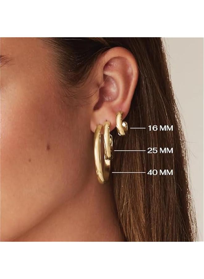 PAVOI 14K Gold Plated Wide Flat Edge Hoop Earrings for Women | Rose, White and Yellow Gold Hoops | Hypoallergenic Jewelry - Image 3