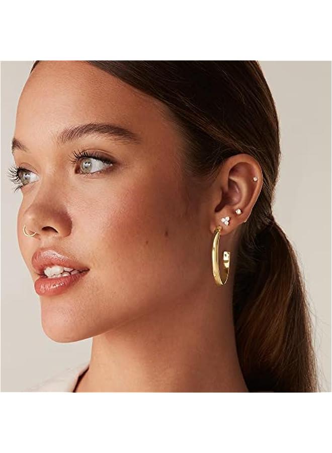 PAVOI 14K Gold Plated Wide Flat Edge Hoop Earrings for Women | Rose, White and Yellow Gold Hoops | Hypoallergenic Jewelry - Image 2