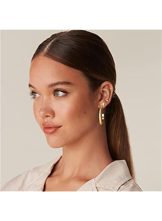 PAVOI 14K Gold Plated Wide Flat Edge Hoop Earrings for Women | Rose, White and Yellow Gold Hoops | Hypoallergenic Jewelry - Image 4