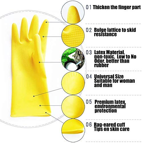 Ekon Combo Of 5 Latex Non Slip Multipurpose Heavy Duty Reusable Safety Rubber Hand Gloves For Chemical Resistance Protective Lab Gardening Industrial Building Construction Agriculture Work Yellow - Image 5