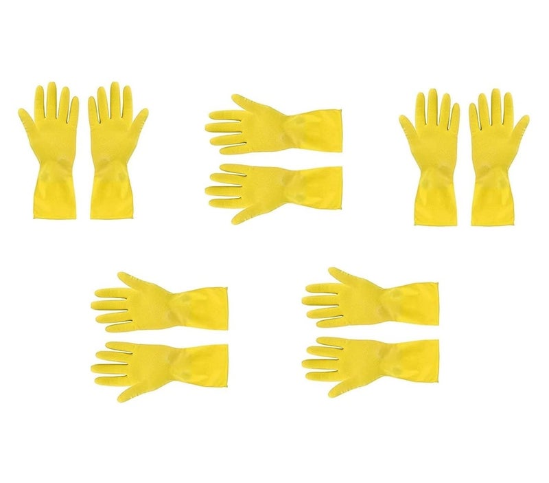 Ekon Combo Of 5 Latex Non Slip Multipurpose Heavy Duty Reusable Safety Rubber Hand Gloves For Chemical Resistance Protective Lab Gardening Industrial Building Construction Agriculture Work Yellow - Image 1