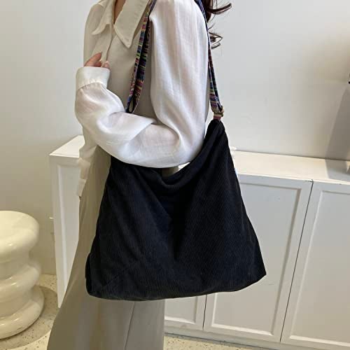 JARKJARD Women Corduroy Tote Bag Large Shoulder Hobo Bag for Women Boho Casual Handbag Purse(Black) - Image 4