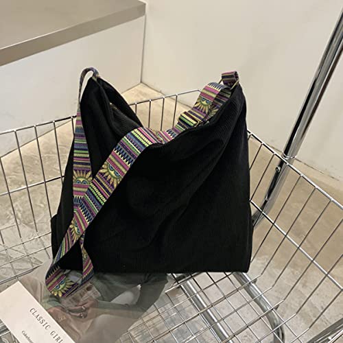 JARKJARD Women Corduroy Tote Bag Large Shoulder Hobo Bag for Women Boho Casual Handbag Purse(Black) - Image 2