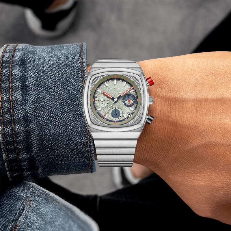 CILOA Mens Watches Chronograph Stainless Steel Waterproof Date Analog Business Fashion Wristwatch for Menï¼ˆGreenï¼‰ - Image 5