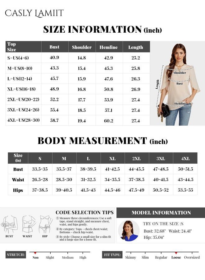 Funlingo Women's Summer Tops Short Sleeve Business Casual Shirts V Neck Chiffon Dressy Blouse Ladies Work Blusas de Mujer Red Large - Image 5