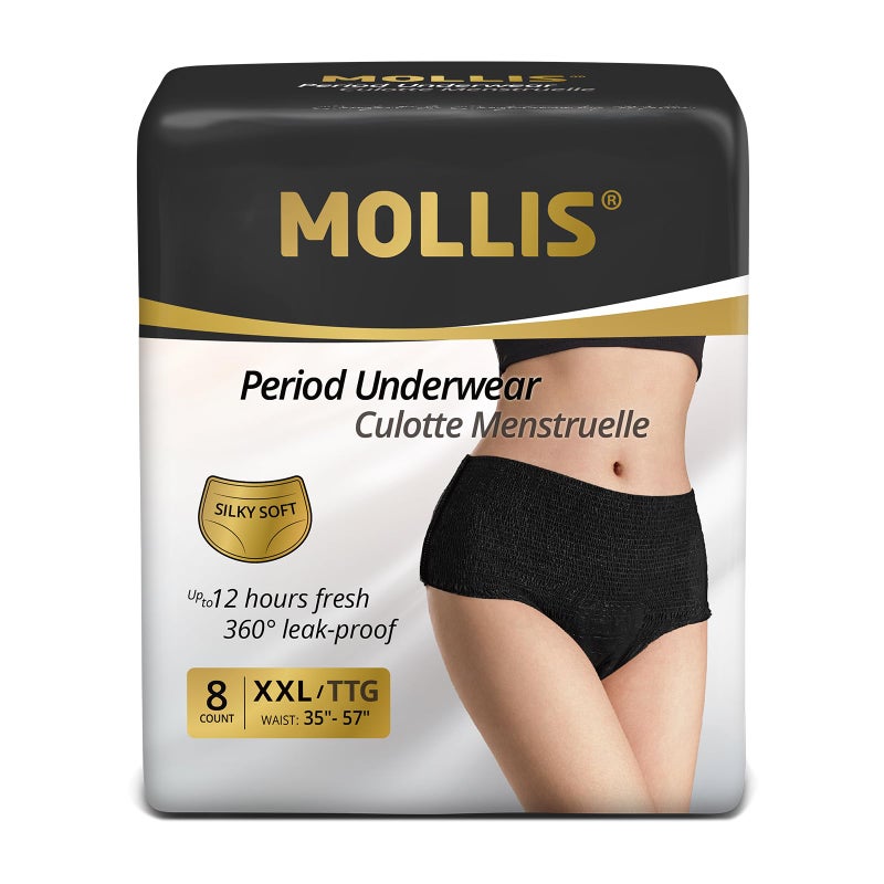MOLLIS Disposable Period Underwear for Women Postpartum Panties Maternity Knickers Heavy Flow Leak Proof Black XXLarge Count 8
