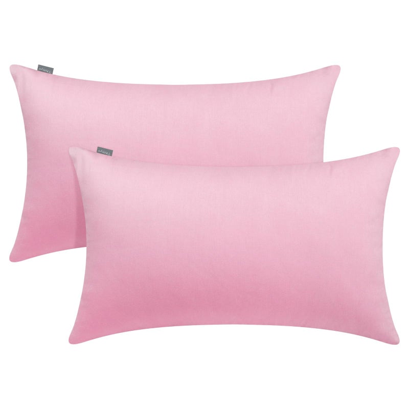 Thmyo 2 Pack 100% Cotton Lumbar Comfortable Solid Decorative Throw Pillow Case Rectangle Cushion Cover Pillowcase Sublimation Blank Pillow Covers DIY Throw Pillowcase(12x20 inch/30x50cm  Pink) - Image 1