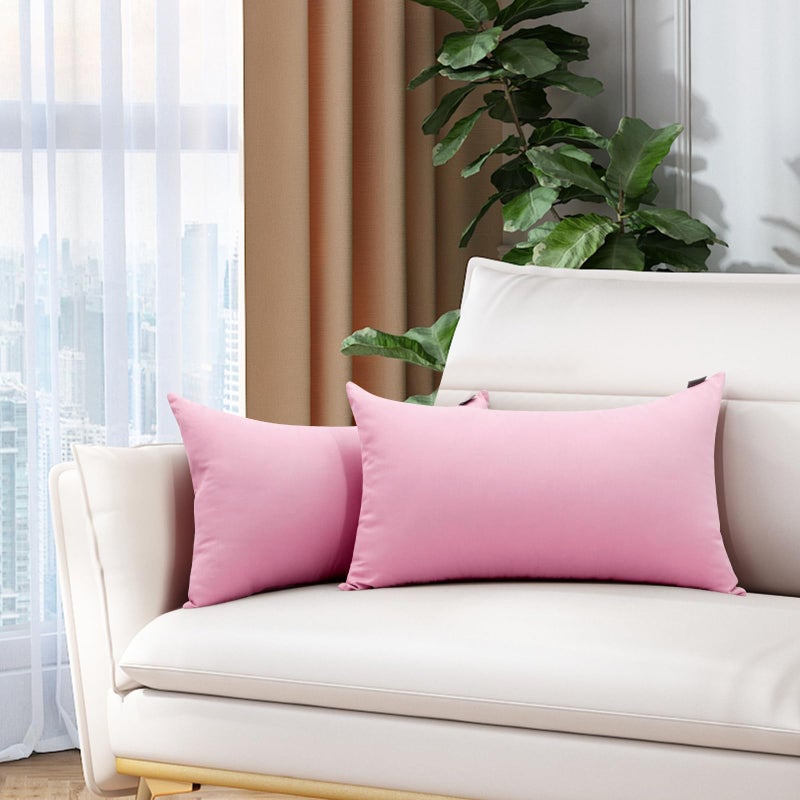 Thmyo 2 Pack 100% Cotton Lumbar Comfortable Solid Decorative Throw Pillow Case Rectangle Cushion Cover Pillowcase Sublimation Blank Pillow Covers DIY Throw Pillowcase(12x20 inch/30x50cm  Pink) - Image 2