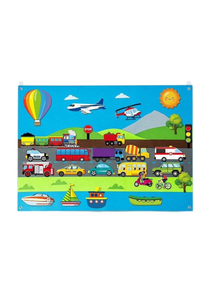 Felt Learning Board for Infants and Toddlers, Early Education Training Wall Decal, Educational Toy, Urban Vehicles Set  - Image 1