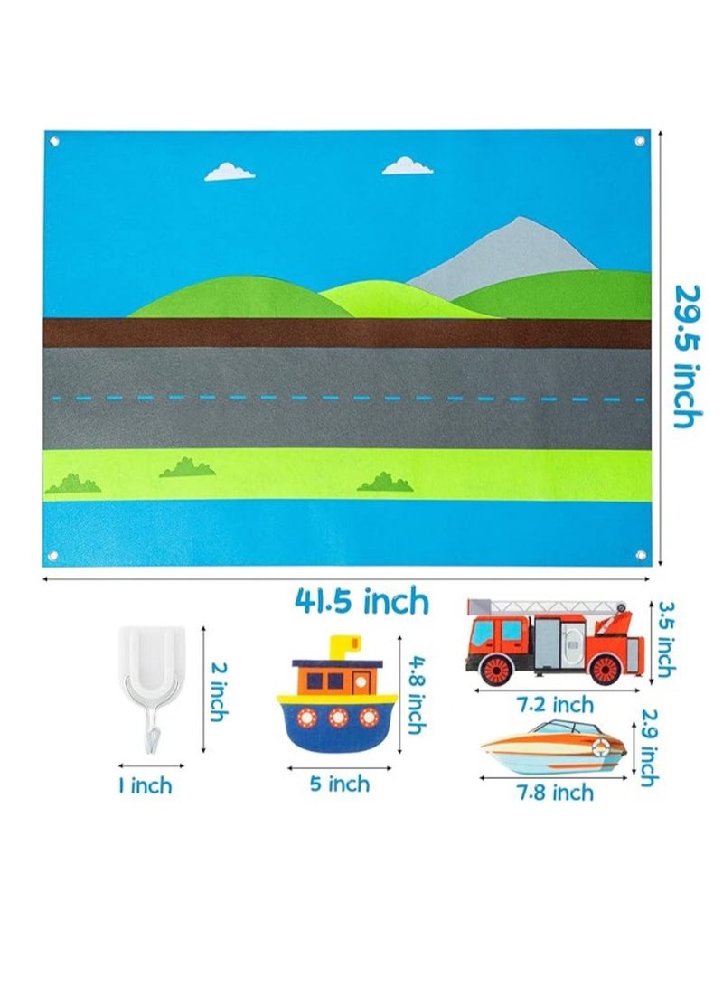 Felt Learning Board for Infants and Toddlers, Early Education Training Wall Decal, Educational Toy, Urban Vehicles Set  - Image 2