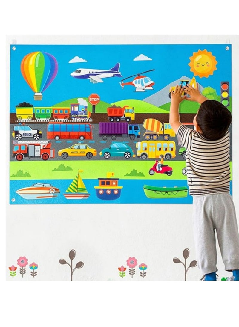 Felt Learning Board for Infants and Toddlers, Early Education Training Wall Decal, Educational Toy, Urban Vehicles Set  - Image 4
