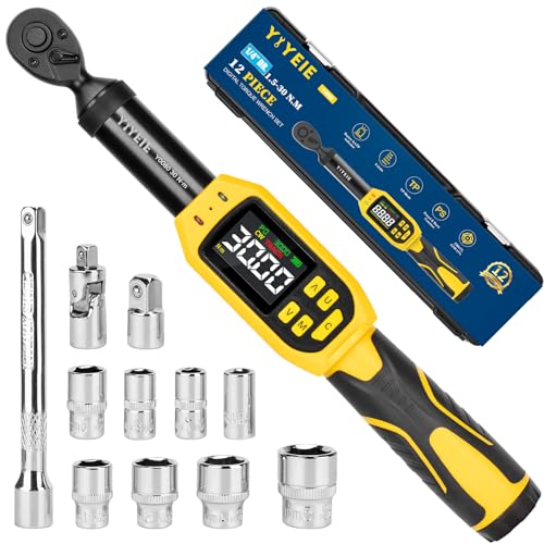 YIYEIE 1/4" Digital Torque Wrench Set | 13.5-265 in-lb | ±1% Accuracy | Deep-Reach Head | Smart Alert Multi | 12PC Bike Torque Wrench Digital for MTB/Motorcycle, with Sockets & Adapters - Image 1