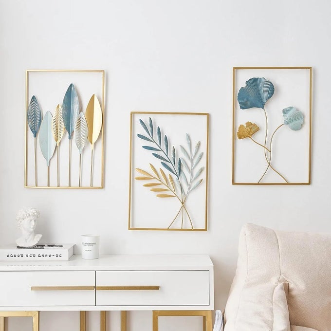 WALL DECOR MODERN WALL SCULPTURE FOR LIVING ROOM GOLDEN LEAF ROOM DECOR METAL WALL HANGING ART DECOGINKGO LEAF HANGING WALL ART SCULPTURE FOR HOME DECOR ORNAMENTS ALL SET OF 3