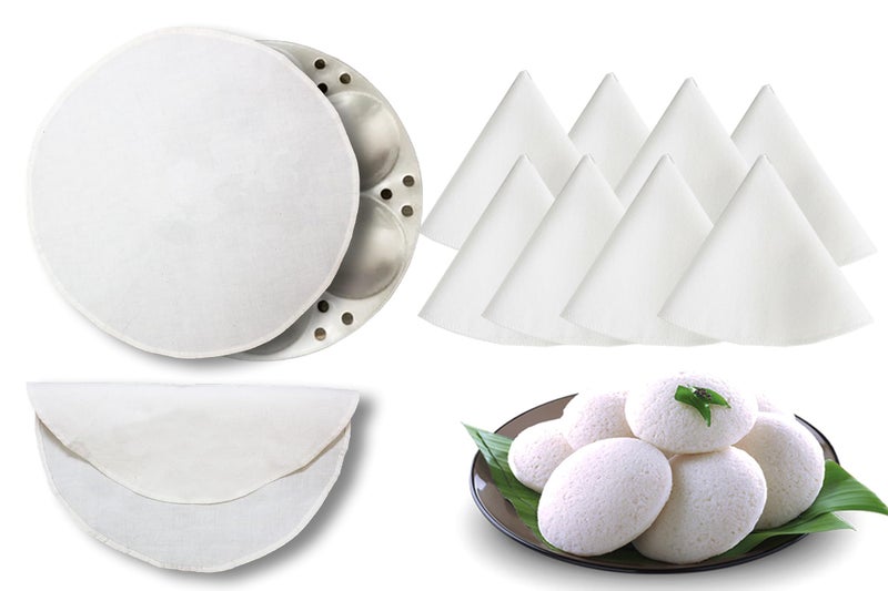 PRAGANIYA Cotton Idli Cloth, 8 Pieces, Suitable for 4, 5, 7 Pit Idli Plate, Momos Steaming - Image 1