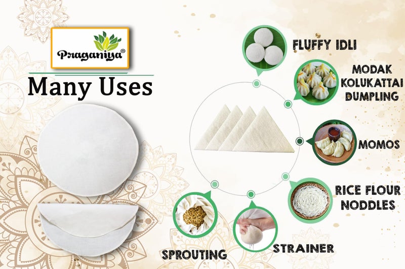 PRAGANIYA Cotton Idli Cloth, 8 Pieces, Suitable for 4, 5, 7 Pit Idli Plate, Momos Steaming - Image 3