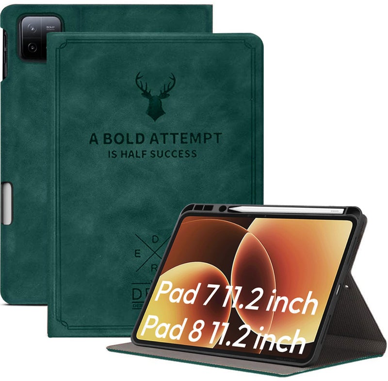 Robustrion Cover for Xiaomi Pad 8/8 Pro/Xiaomi Pad 7/7 Pro 11.2 inch Cover Case with [Pencil Holder], Deer Pattern Flip Case Cover for Mi Pad 7/8 Cover [Auto Sleep Wake] - Dark Green - Image 1
