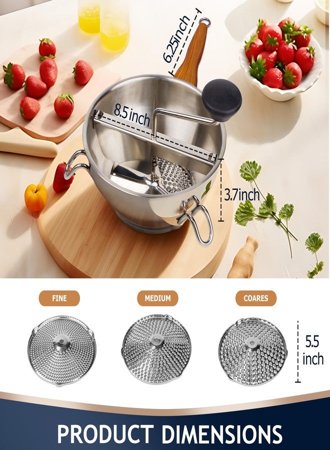 Gemfino Stainless Steel Food Mill With 3 Milling Discs,Ergonomic design Rotary hand crank,Wood Grain Handle Food Mills For Tomato Sauce,Potatoes,Jams,With Funnel,Multifunctional Spoon,Blue MW-N02 - Image 2
