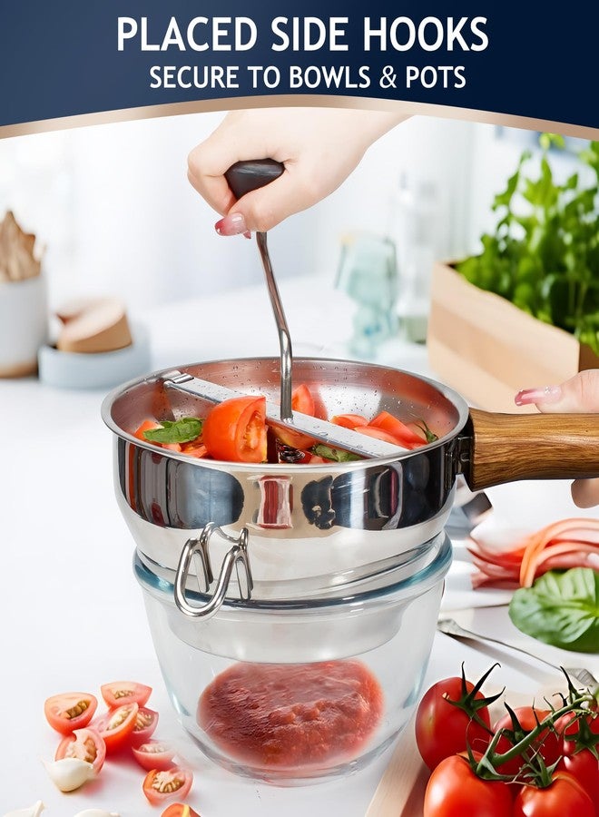 Gemfino Stainless Steel Food Mill With 3 Milling Discs,Ergonomic design Rotary hand crank,Wood Grain Handle Food Mills For Tomato Sauce,Potatoes,Jams,With Funnel,Multifunctional Spoon,Blue MW-N02 - Image 4