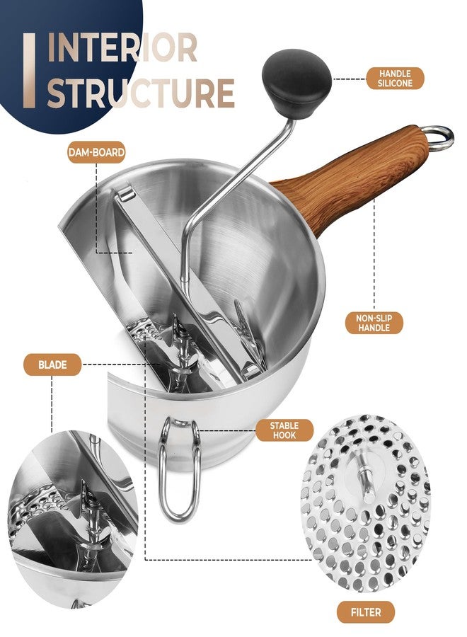 Gemfino Stainless Steel Food Mill With 3 Milling Discs,Ergonomic design Rotary hand crank,Wood Grain Handle Food Mills For Tomato Sauce,Potatoes,Jams,With Funnel,Multifunctional Spoon,Blue MW-N02 - Image 5