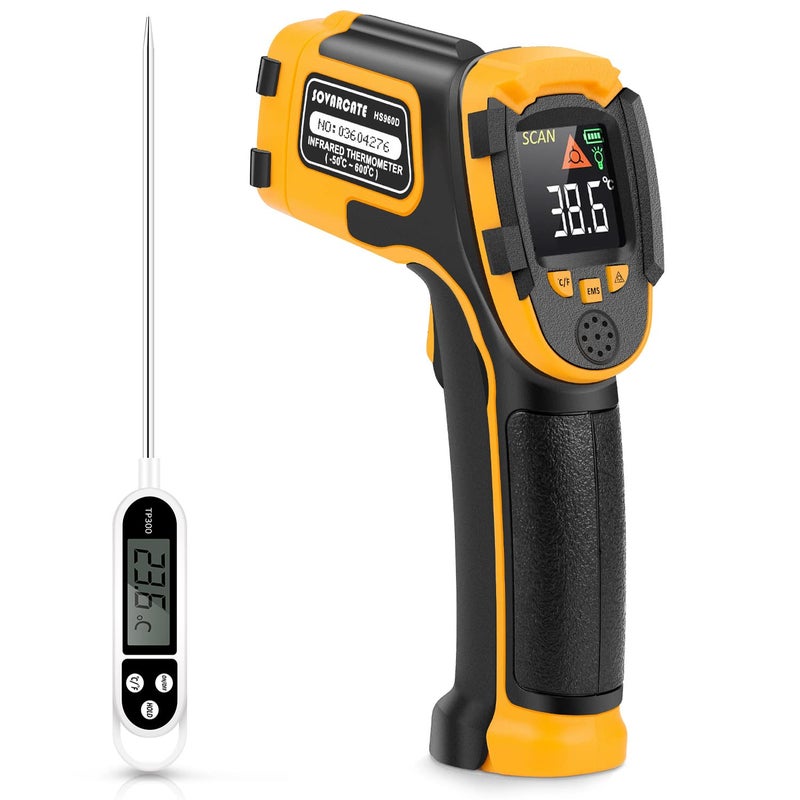 Infrared Thermometer NonContact Digital Laser Temperature Gun 58111250600 Adjustable Emissivity IR Temp Gun for Cooking BBQ Food Fridge Pizza Oven Engine Meat Thermometer Included