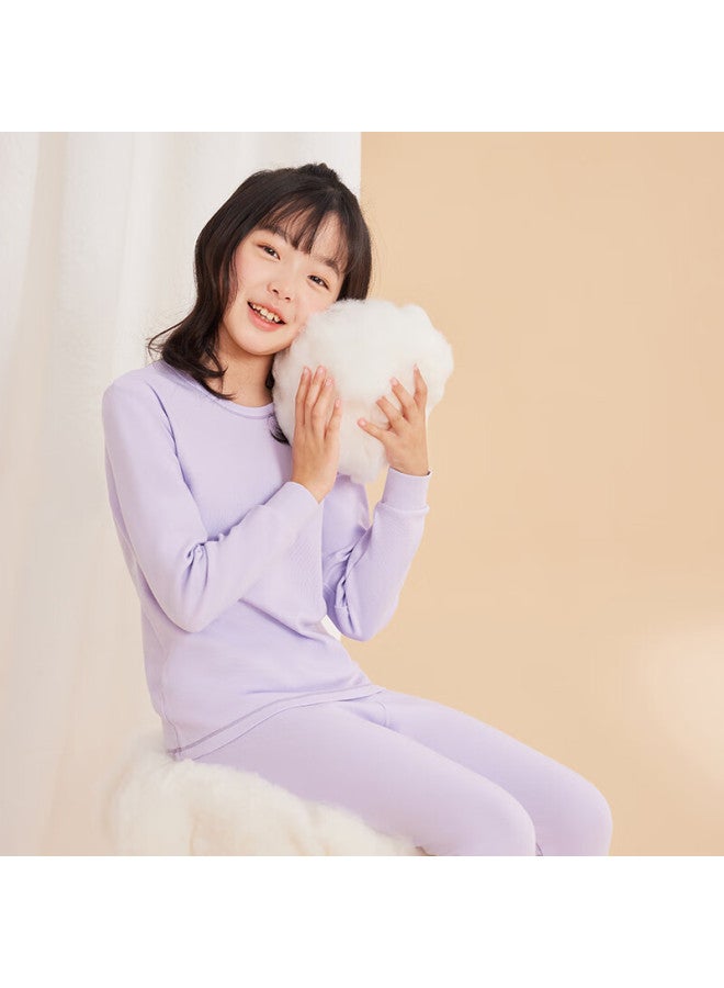 Red Bean Hongdou Children's Underwear Set, Pure Cotton Thin Style, For Boys And Girls, Autumn Clothes And Pants, All-cotton Sweater, M2002, Iceland Purple, 130 - Image 2