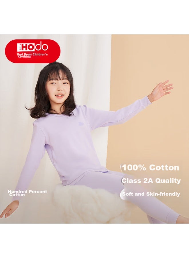 Red Bean Hongdou Children's Underwear Set, Pure Cotton Thin Style, For Boys And Girls, Autumn Clothes And Pants, All-cotton Sweater, M2002, Iceland Purple, 130 - Image 1