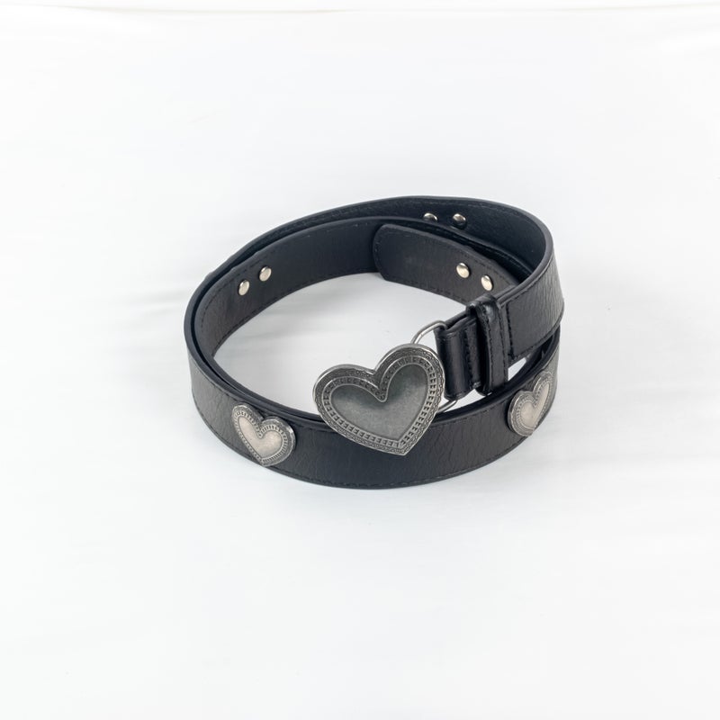 The Black Pearl Accessories Oxidant Hearts Black Leather Waist Belt For Her - Image 1