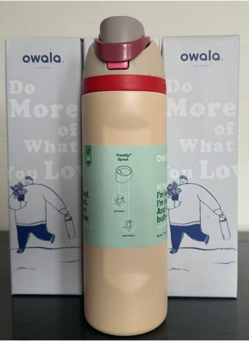 Owala - FreeSip Insulated Stainless Steel Water Bottle with Straw for Sports and Travel, BPA-Free,24-Ounce, Rice White - Image 1