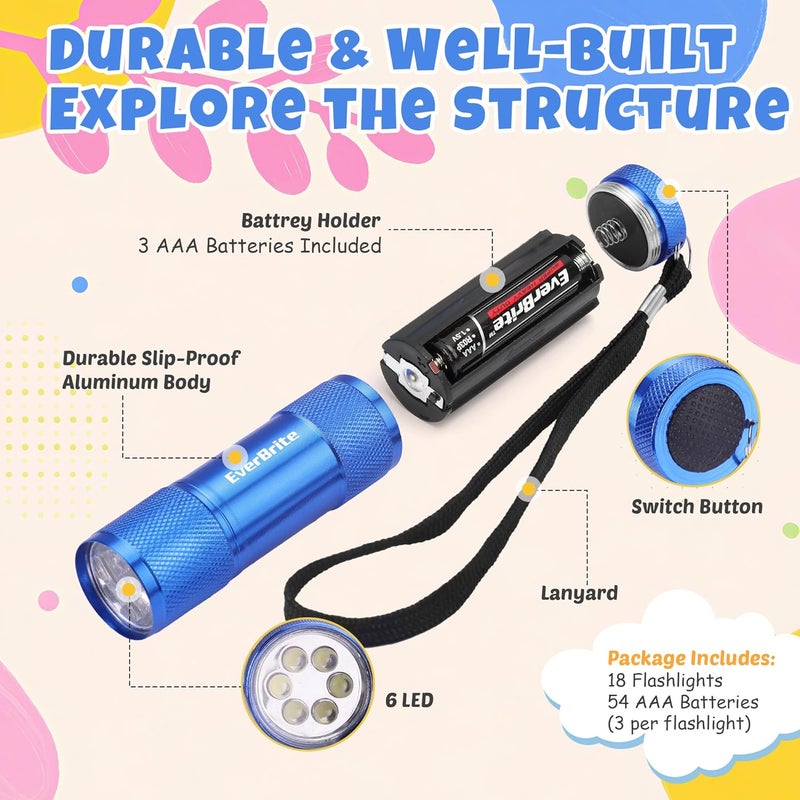 EverBrite 18-Pack Mini LED Flashlight Set - Portable Flashlights with 54 AAA Batteries - Image 5