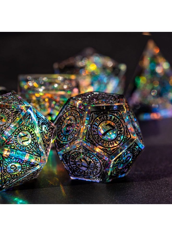 cusdie Cusdie Sharp Edges Dice DND, 7 PCs D&D Dice, Handcrafted Polyhedral Dice Set, for Role Playing Game Pathfinder (Black Pattern)  - Image 2