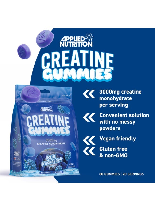 Applied Nutrition Creatine Gummies 3000mg Creatine Monohydrate Blue Raspberry 400g 80 Gummies 20 Servings Vegan Gluten Free Fitness Supplement - Image 3