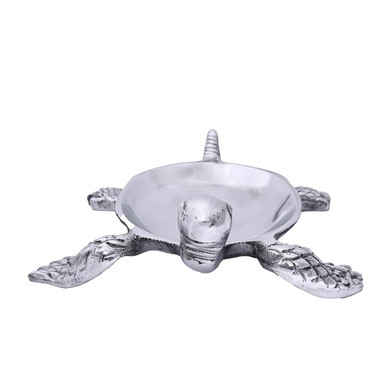 NATRIEL Handcrafted Silver Color TurtleShaped Decorative Bowl Decorative Aluminium Turtle Shpaed Bowl 8 in x 3 in - Image 1