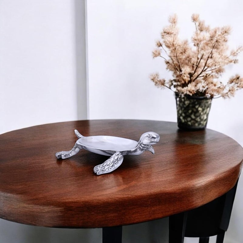 NATRIEL Handcrafted Silver Color TurtleShaped Decorative Bowl Decorative Aluminium Turtle Shpaed Bowl 8 in x 3 in - Image 2