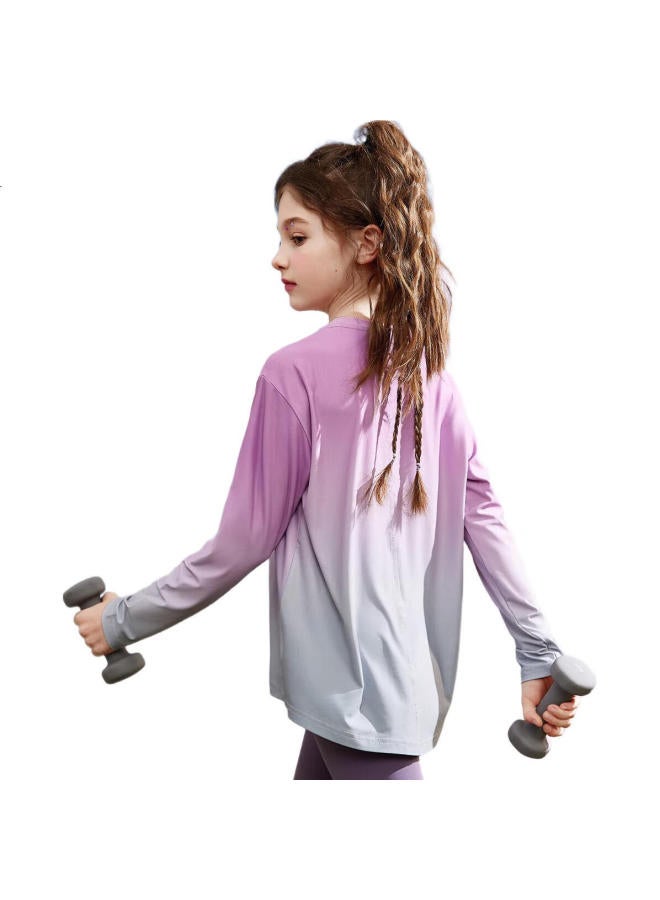 Ask Junior Girls' Long-Sleeve T-Shirt, Spring Children'S Fashion Gradient Casual Quick-Dry Cool Base Layer Sportswear, Floral Pattern, Size 150 - Image 3