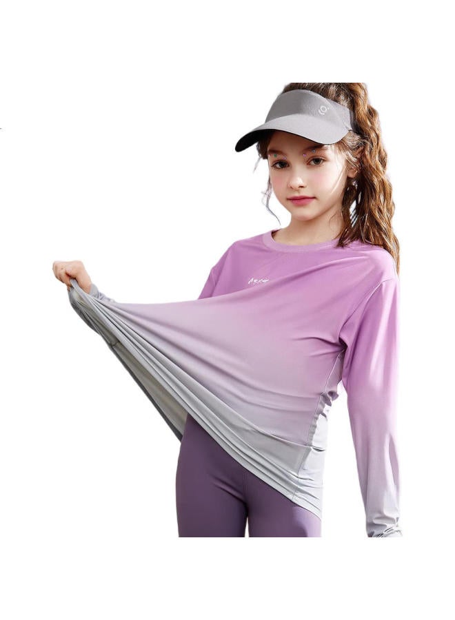 Ask Junior Girls' Long-Sleeve T-Shirt, Spring Children'S Fashion Gradient Casual Quick-Dry Cool Base Layer Sportswear, Floral Pattern, Size 150 - Image 2