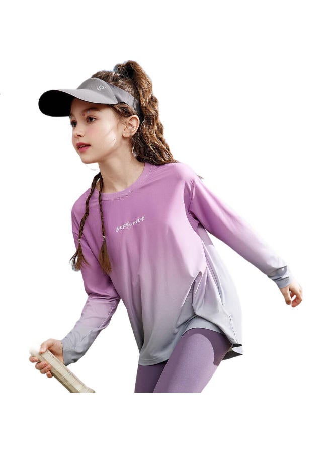 Ask Junior Girls' Long-Sleeve T-Shirt, Spring Children'S Fashion Gradient Casual Quick-Dry Cool Base Layer Sportswear, Floral Pattern, Size 150 - Image 1