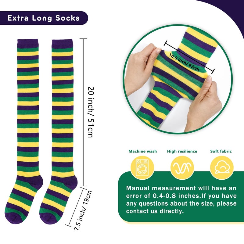 Junely Mardi Gras Thigh High Socks Striped Over the Knee Stockings Extra Long Gifts Cosplay Costumes Accessories Green Purple Yellow - Image 5