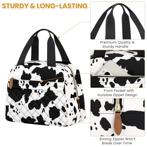 ELONGRIVER Insulated Lunch Bag for Women, Portable Lightweight Lunch Box for Adults, Reusable Small Lunch Tote Cooler Bags with Front Zipper Pocket for Work School Picnic(Cow) - Image 4