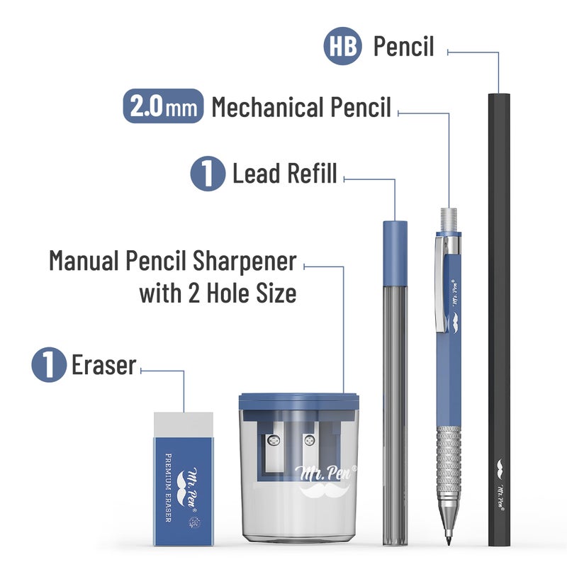 Mr. Pen- Mechanical Pencil Set  5 Pcs  2.0Mm Mechanical Pencil  2.0Mm Lead Refill  Hb Pencil  Eraser  Sharpener  Mechanical Drafting Pencil  2Mm Mechanical Pencil For Drawing Mechanical Pencils - Image 2