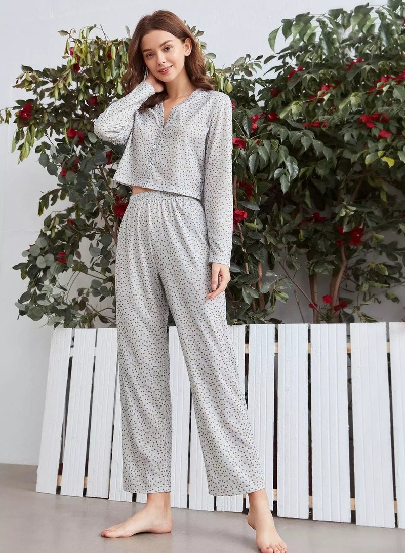 Heart Confetti Button Front Pajama Set