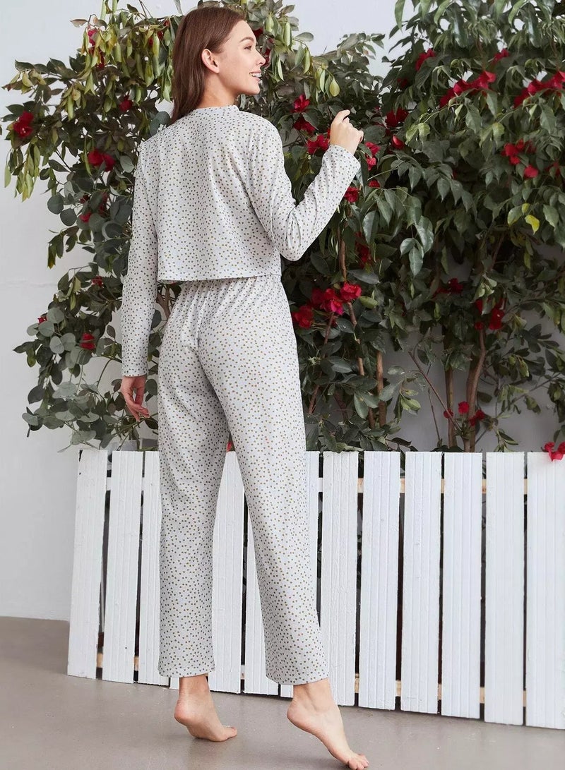 Heart Confetti Button Front Pajama Set