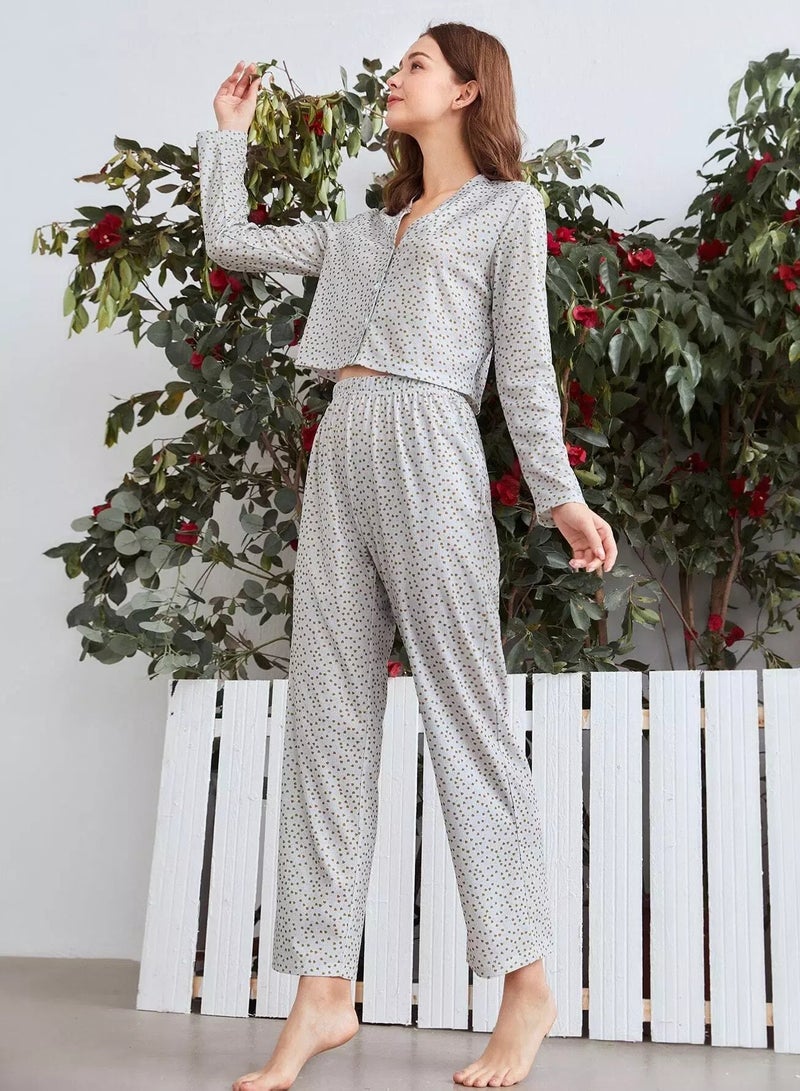 Heart Confetti Button Front Pajama Set