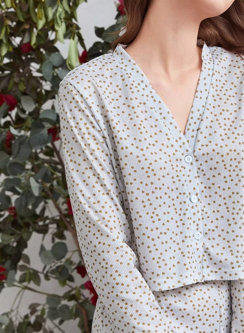 Heart Confetti Button Front Pajama Set