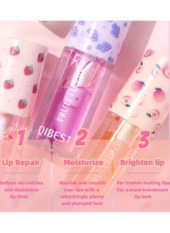QiBest 4Pcs Fruit Lip Oil Set Avocado Strawberry Grape and Peach Soft and Moist Lips Hydrating Lip Glow Oil Plumping Glass Finish Moisturizing Lip Gloss Lip Tint Fruit Extract Lip Oil  - Image 5
