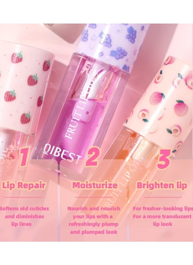 QiBest 4Pcs Fruit Lip Oil Set Avocado Strawberry Grape and Peach Soft and Moist Lips Hydrating Lip Glow Oil Plumping Glass Finish Moisturizing Lip Gloss Lip Tint Fruit Extract Lip Oil  - Image 5