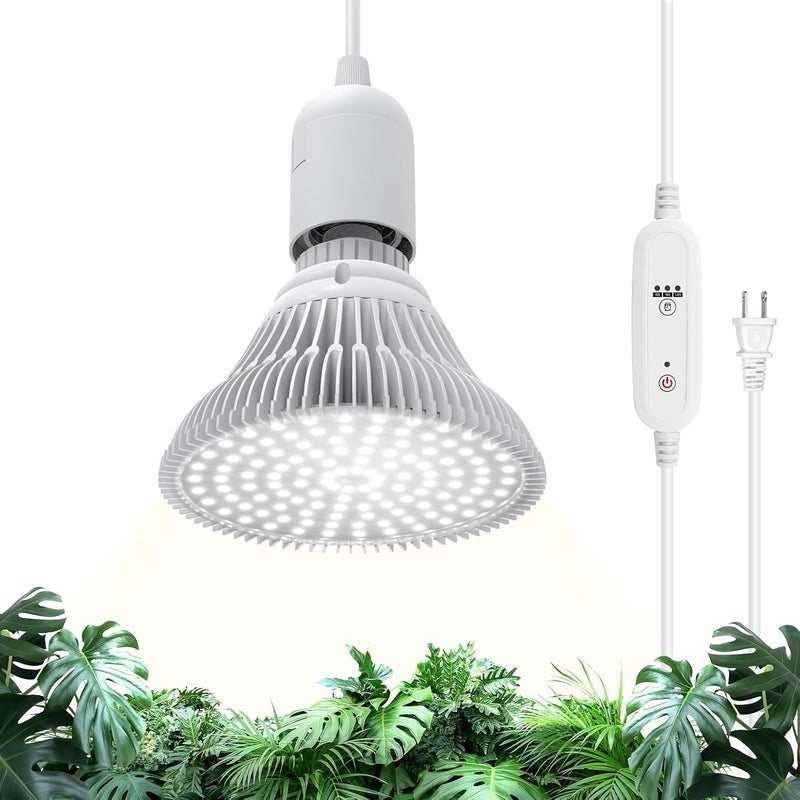 Bstrip Hanging Grow Lights for Indoor Plants, 25W Full Spectrum, White Plant Light Bulb with Timer, 16.4FT Power Cord, 5000K, Pendant or Ceiling Installation, Perfect for Tall Plants, and Plant Shelf - Image 1